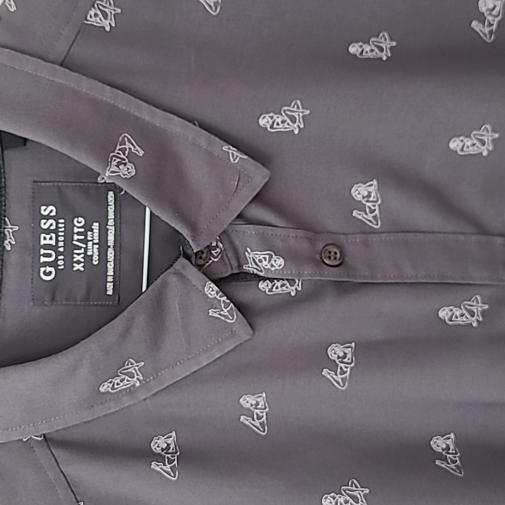 GUESS Graphic Men's button down short sleeve shirt XXL